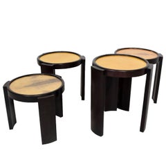 Mexican Modernist Set of Four Nesting Tables in Goatskin and Leather