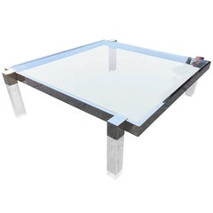 Charles Hollis Jones "Box Line" Coffee Table in Lucite and Polished Nickel