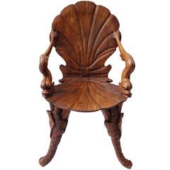 19th Century Italian Carved Walnut Grotto Chair 9
