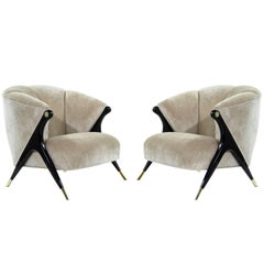 Modernist Karpen Lounge Chairs in Beige Chenille