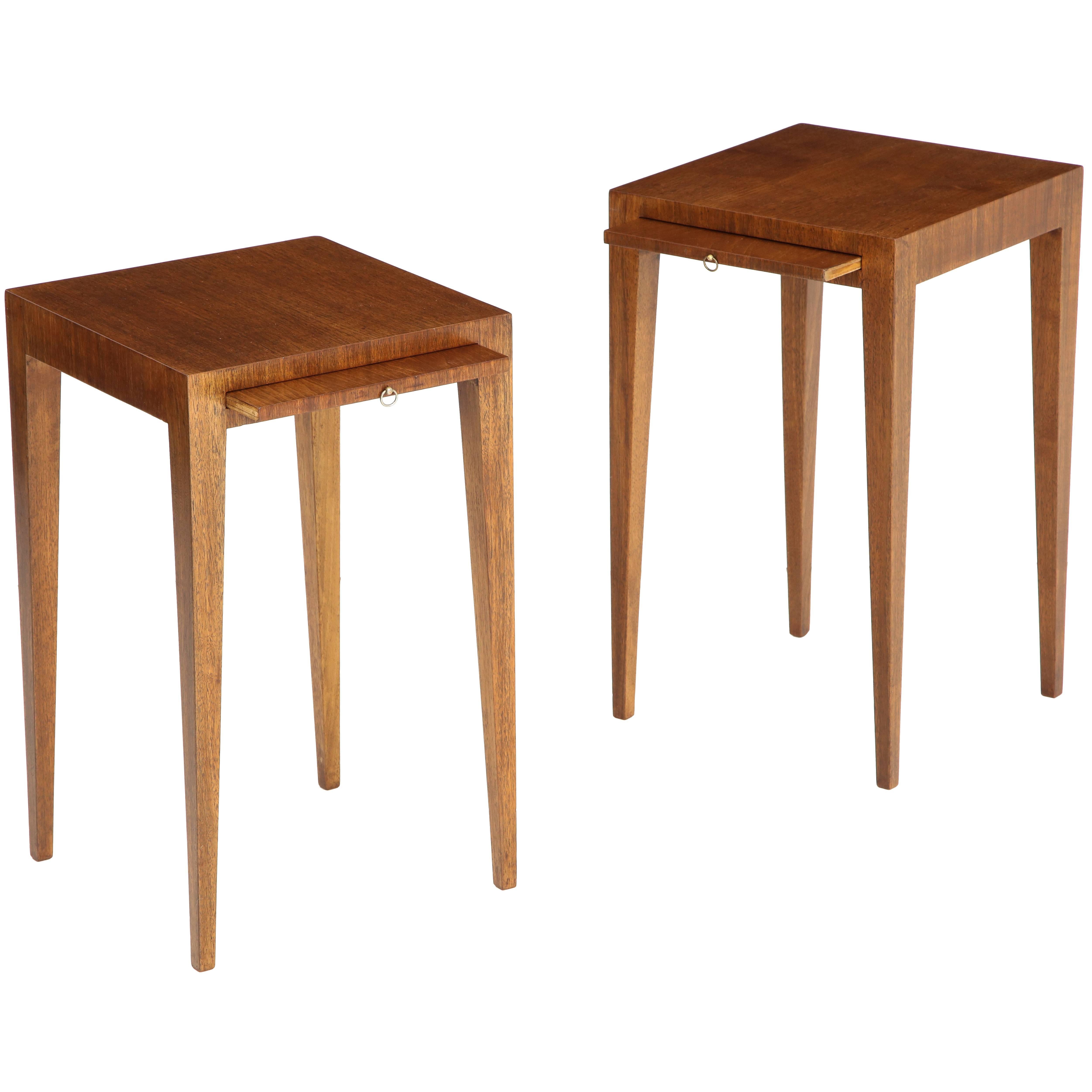 Pair of French Art Deco Walnut Side Tables