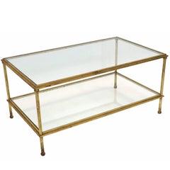 French Mid-Century Two-Tiered Gilt Iron and Glass Coffee Table by Maison Ramsay