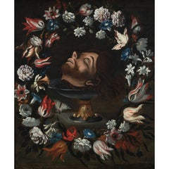 Head of Saint John the Baptist Painting with Garland of Flowers
