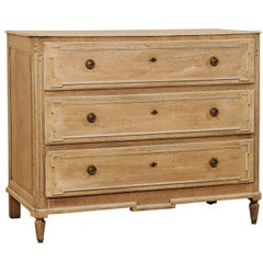 Vintage French Oakwood Three-Drawer Chest, Pale Blue Trim from the Early 20th Century