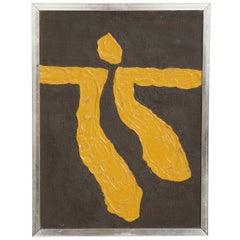 Figural 1970s Oil Painting in Gold and Brown Figural 1970s Oil Painting in Gold and Brown