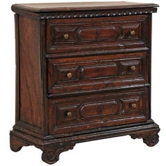 Italian Early 18th Century Deep Walnut Carved Wood Commode or Chest of Drawers