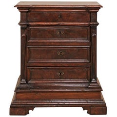 Early 18th Century Small Rich Brown Walnut Wood Antique Four-Drawer Commode