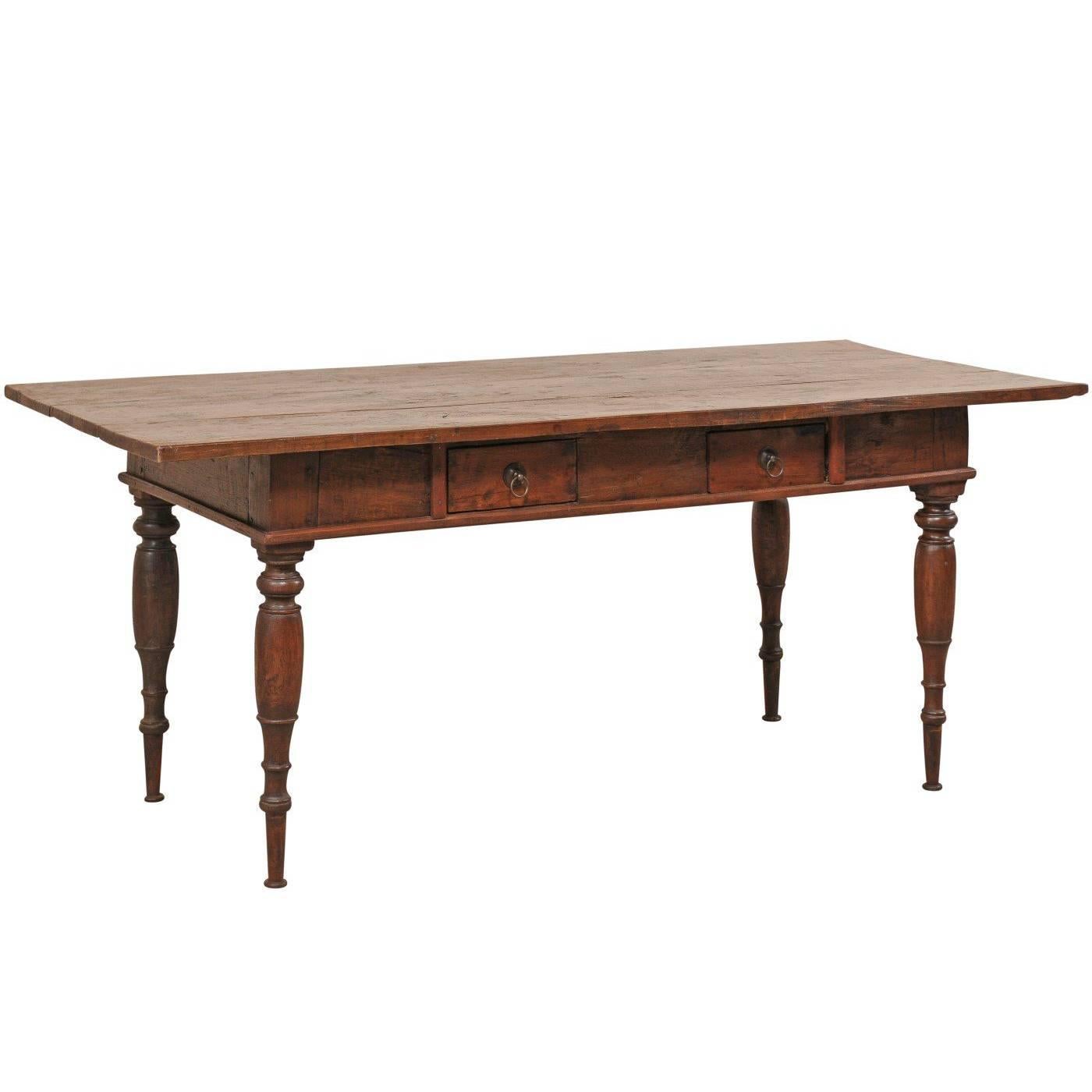 Brazilian Table from the Early 20th Century of Rich Brown Wood with Two Drawers