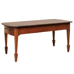 Vintage Early 20th Century Brazilian Peroba Wood Table with Two Drawers and Spaded Feet