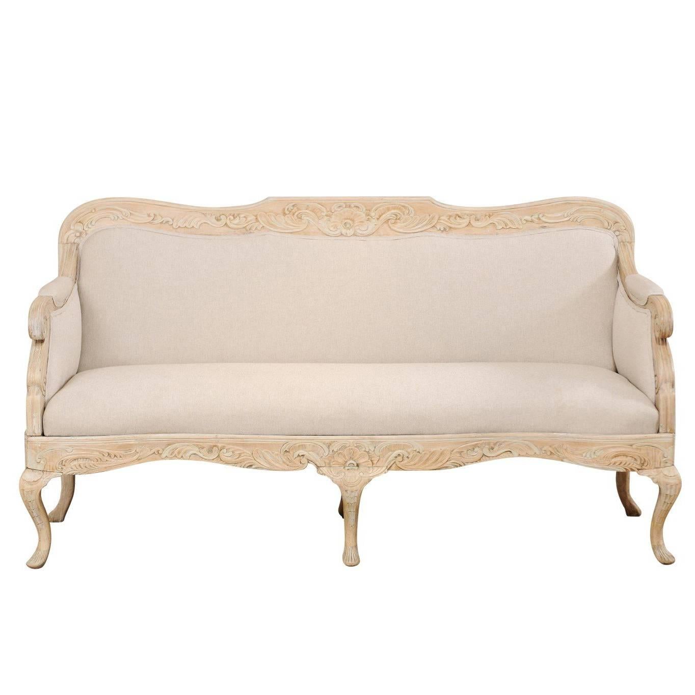 Danish Period Rococo 18th Century Sofa with Beautiful Floral Carved Details For Sale