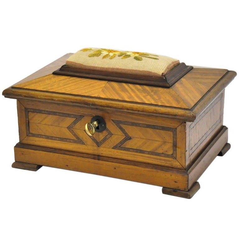 19th Century French Carved Jewelry Box with HandPainted Pastoral