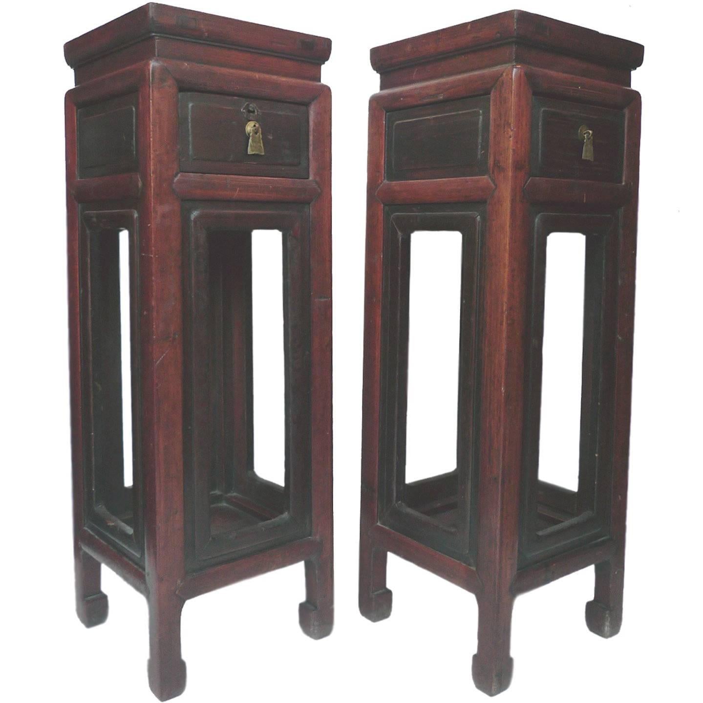 Pair of 19th Century, Asian Elmwood Pedestal Stands