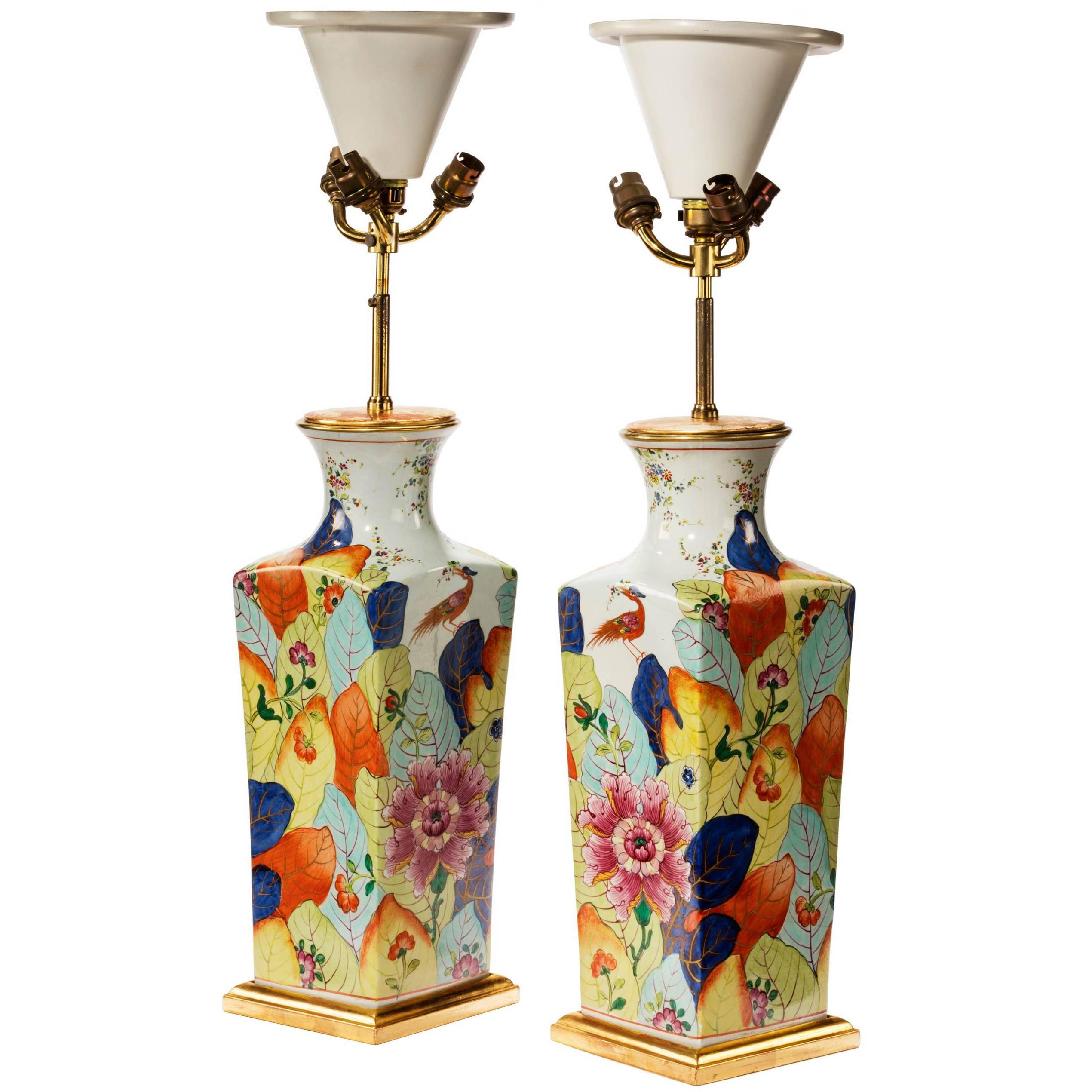 Pair of Late 20th Century Square Oriental Vase Lamps
