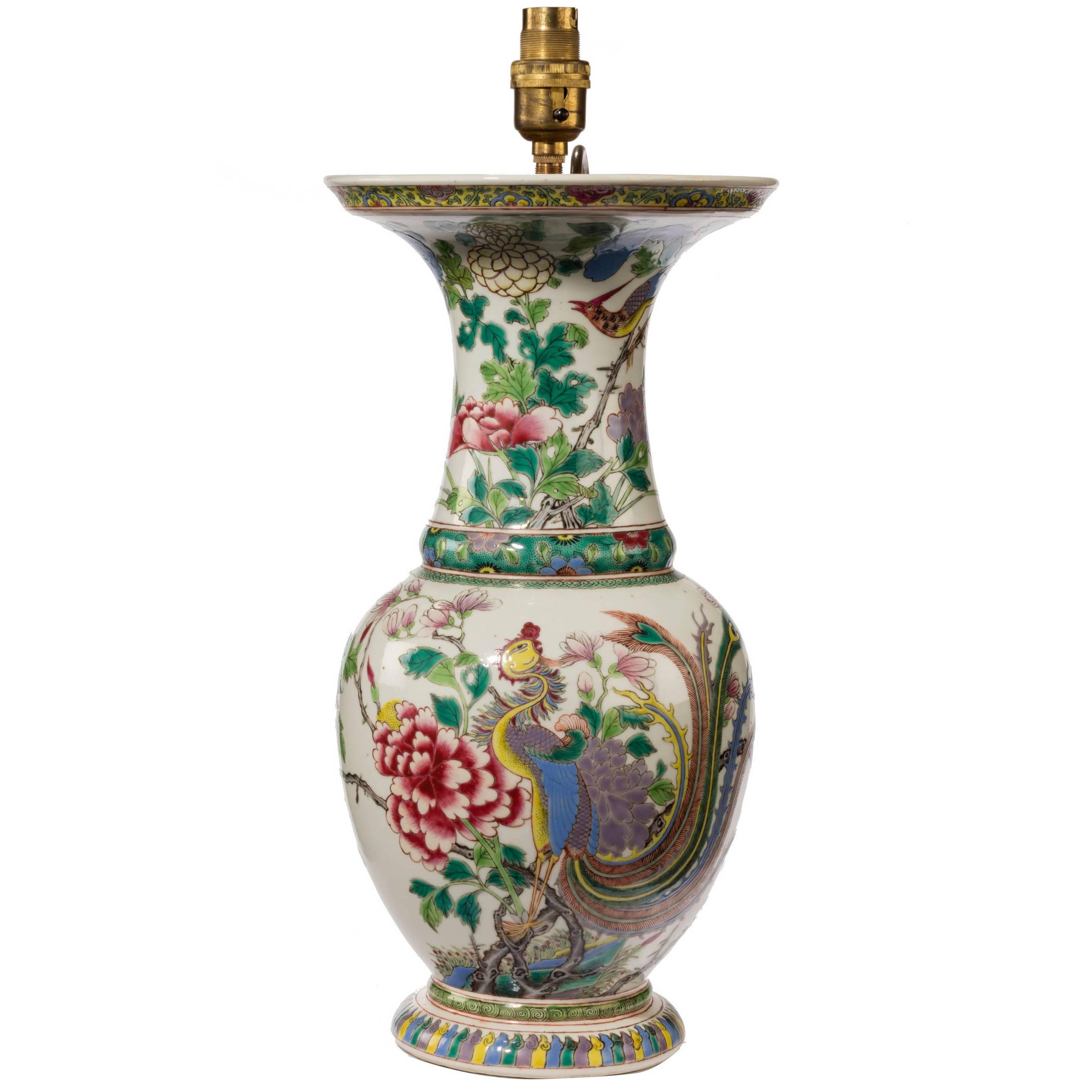 Mid-20th Century Chinese Porcelain Vase Lamp with a Flared Top