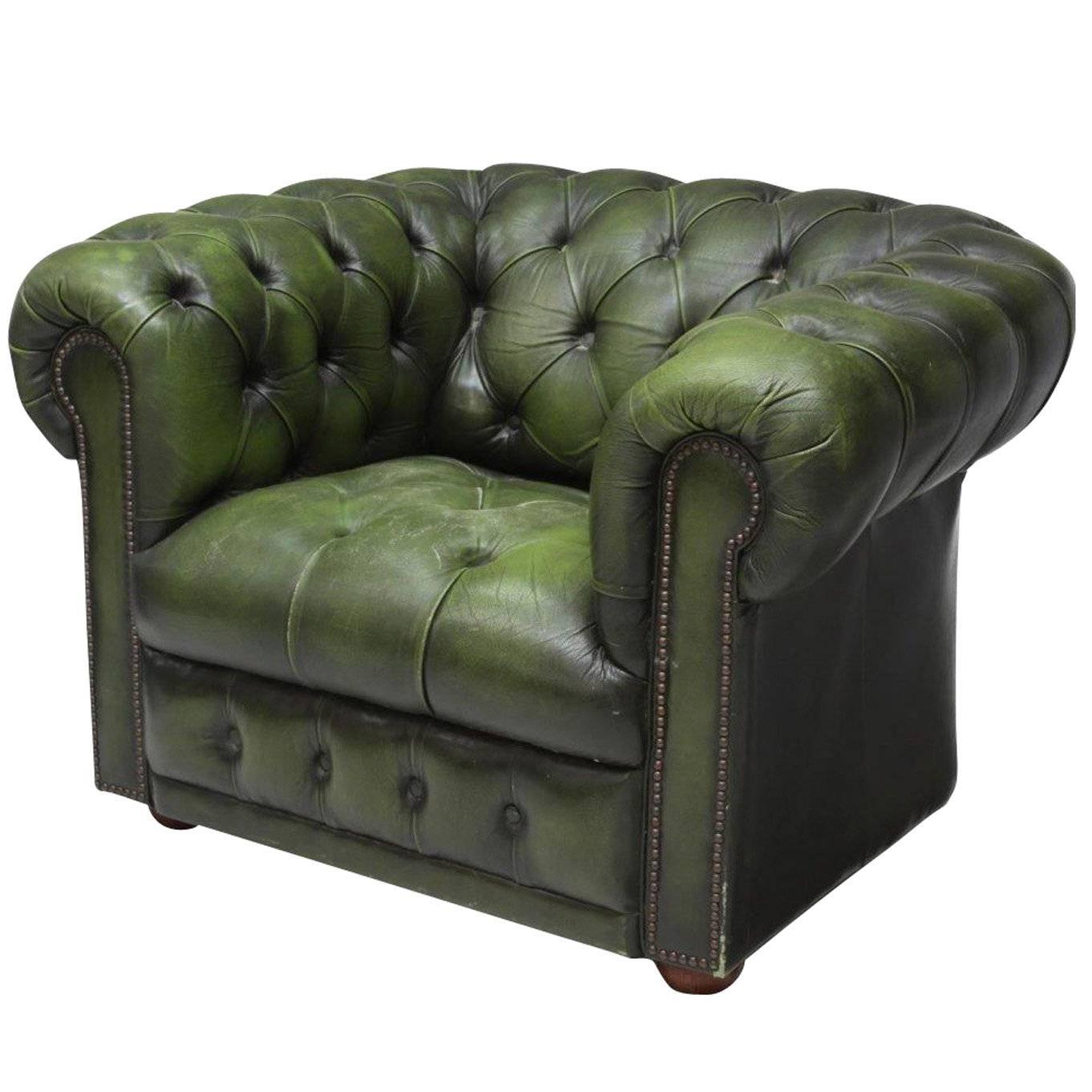 Vintage Chesterfield Club Armchair Green Leather