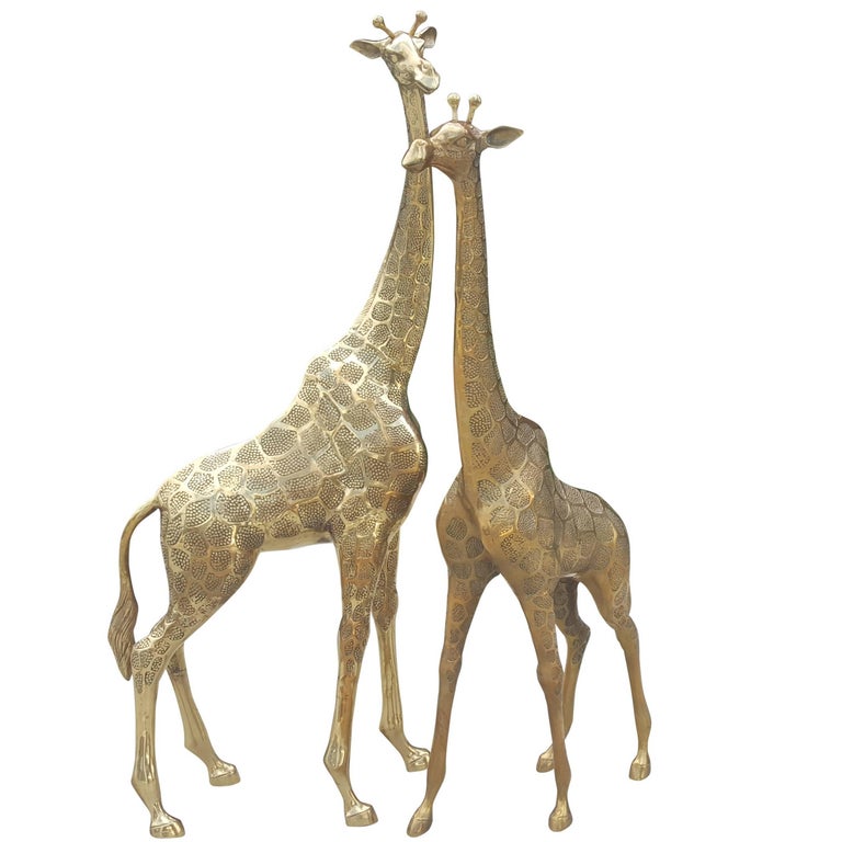 Pair of Tall Vintage Brass Giraffe Sculptures at 1stdibs