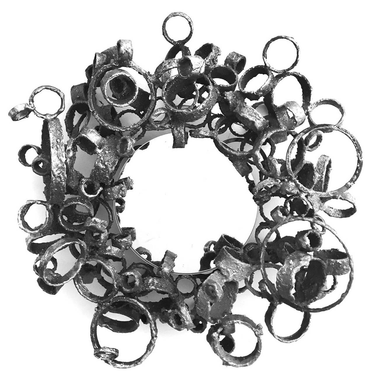 Small Torch-Cut Welded Steel Ring Mirror by James Bearden For Sale