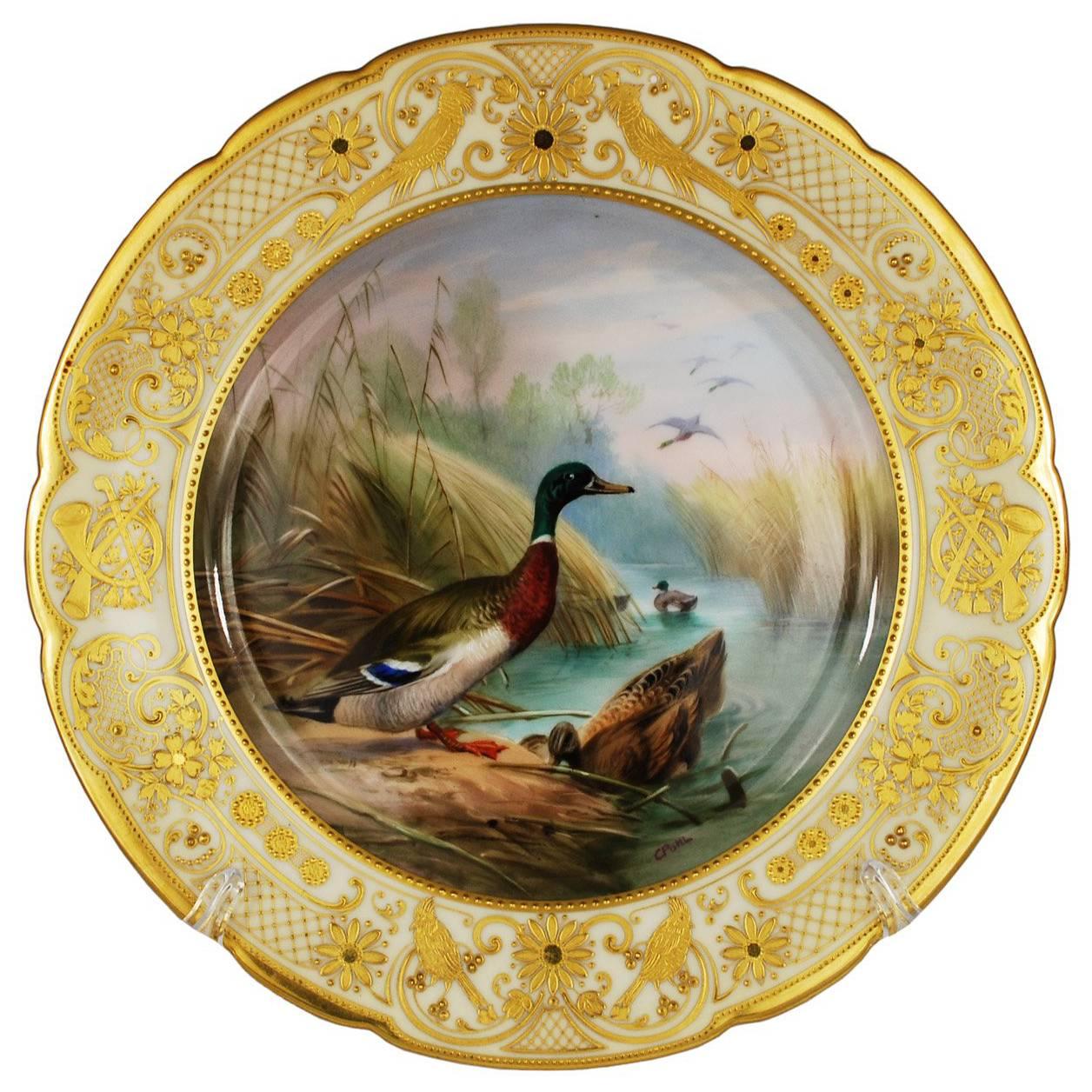 Antique Cabinet Game Bird Plate Hand-Painted Gilt Attributed to Lamm Studio