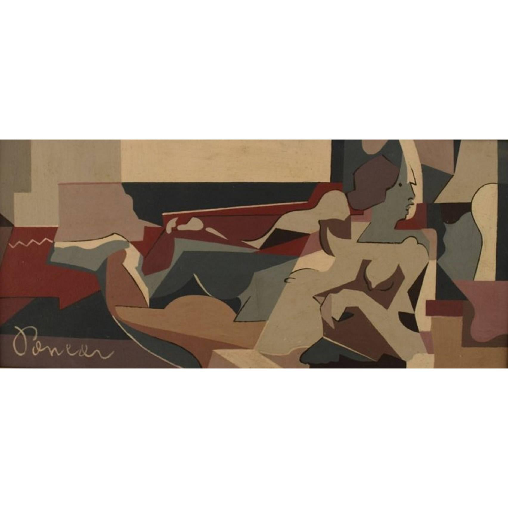 Lying Naked Woman, Mid-20 Century, Unknown Artist, Oil on Wood