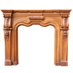 Antique Early 20th Century Carved Walnut Fire Surround