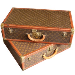 Set of Vintage Louis Vuitton Suitcases, Leather and Brass, Unmatched