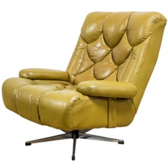 Danish Design Brown Leather Swivel Armchair Retro G Plan Eames Era