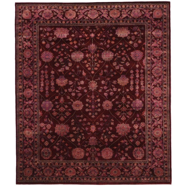 Modern Burgundy Wine Rug with Transitional Style For Sale at 1stdibs