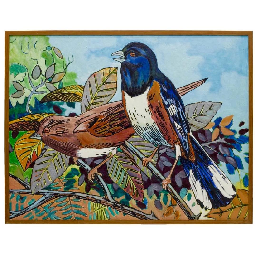 "Two Birds, " 1985, Modern Hyper-Realist 65" Framed Painting by Ted Weller For Sale