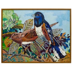 Vintage "Two Birds, " 1985, Modern Hyper-Realist 65" Framed Painting by Ted Weller