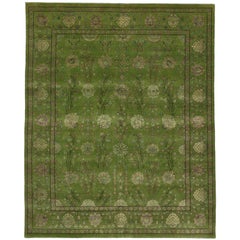 New Contemporary Persian Style Garden Rug, Modern Green Area Rug