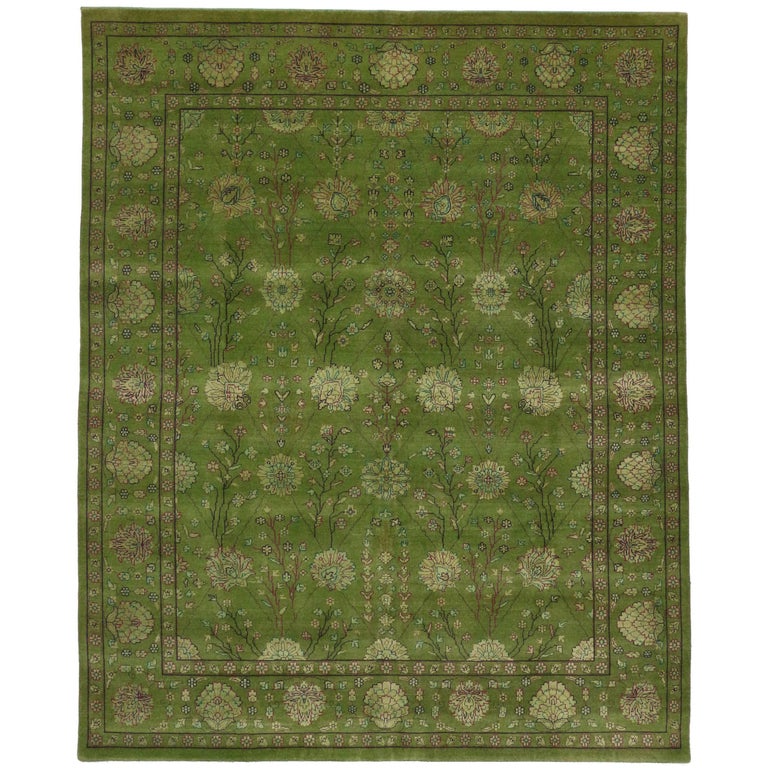 New Contemporary Persian Style Garden Rug, Modern Green Area Rug at