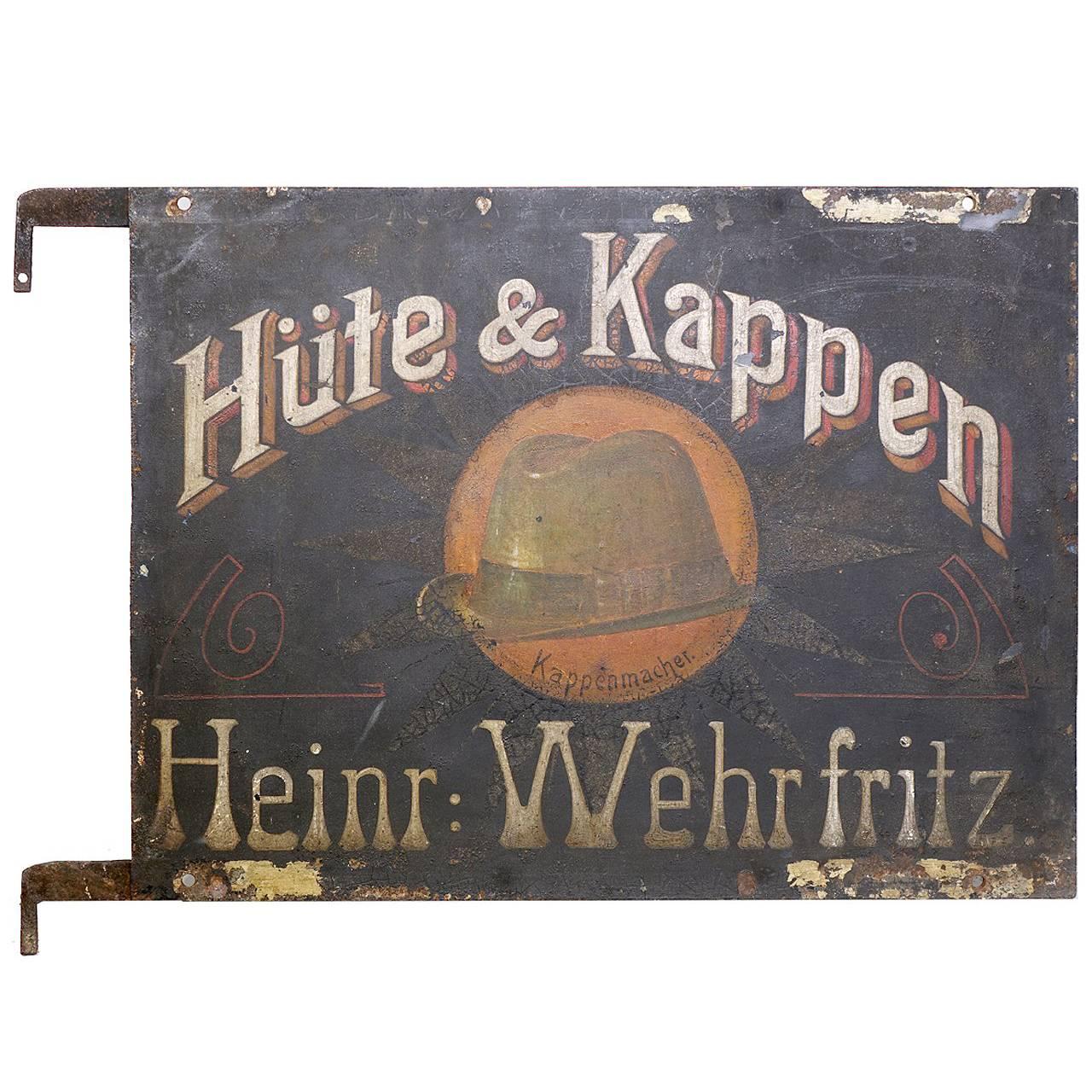 Early German Hand-Painted Hat Maker Sign