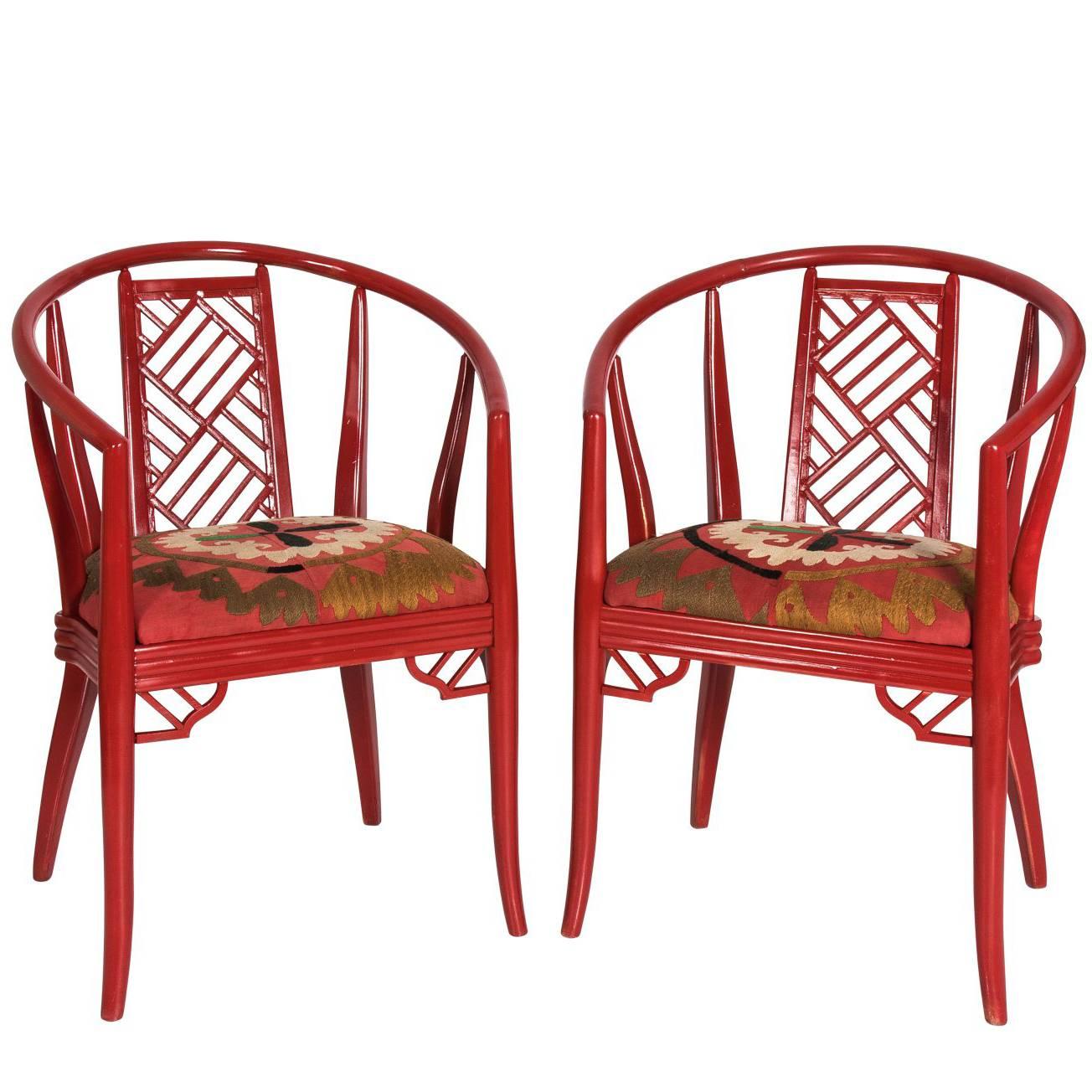  Red Chinoiserie Chair For Sale