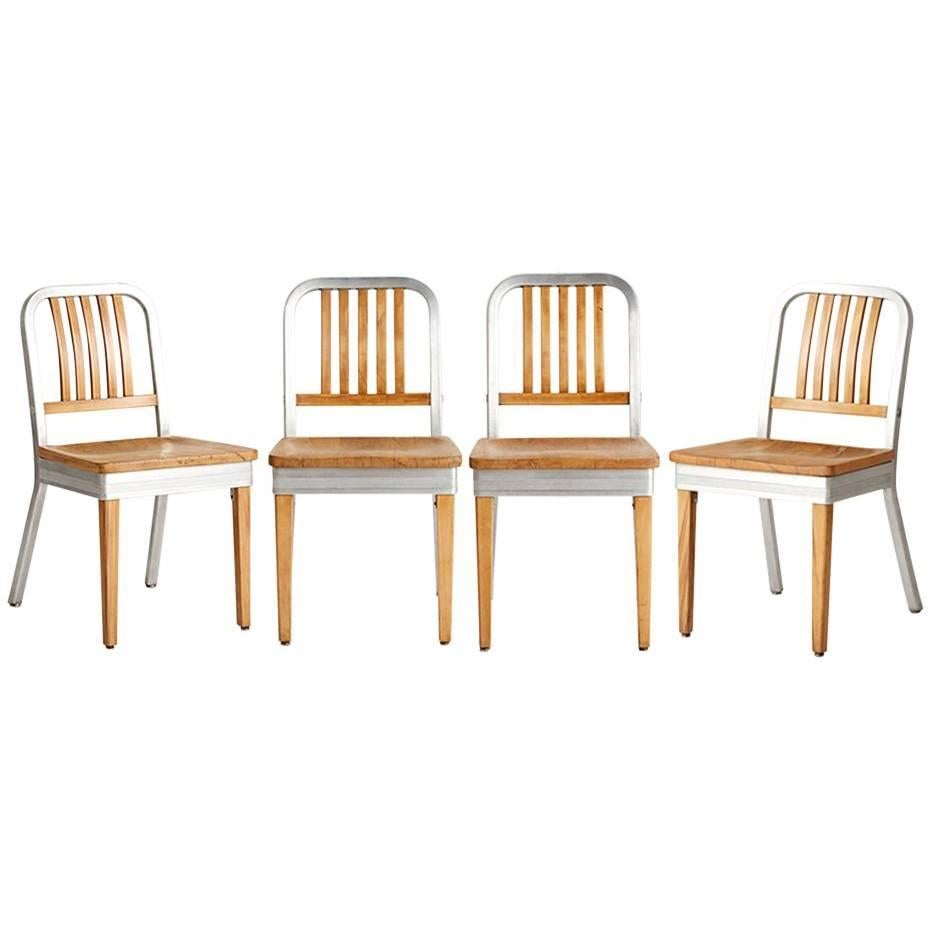 Set of four Shaw Walker Maple and Aluminum Side Chairs, circa 1940s For Sale