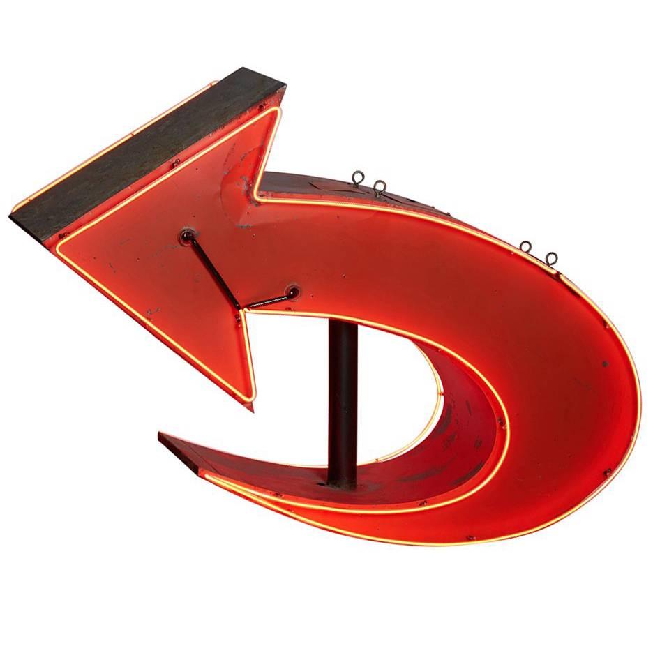 Enormous Double-Sided Red Neon Arrow Sign For Sale
