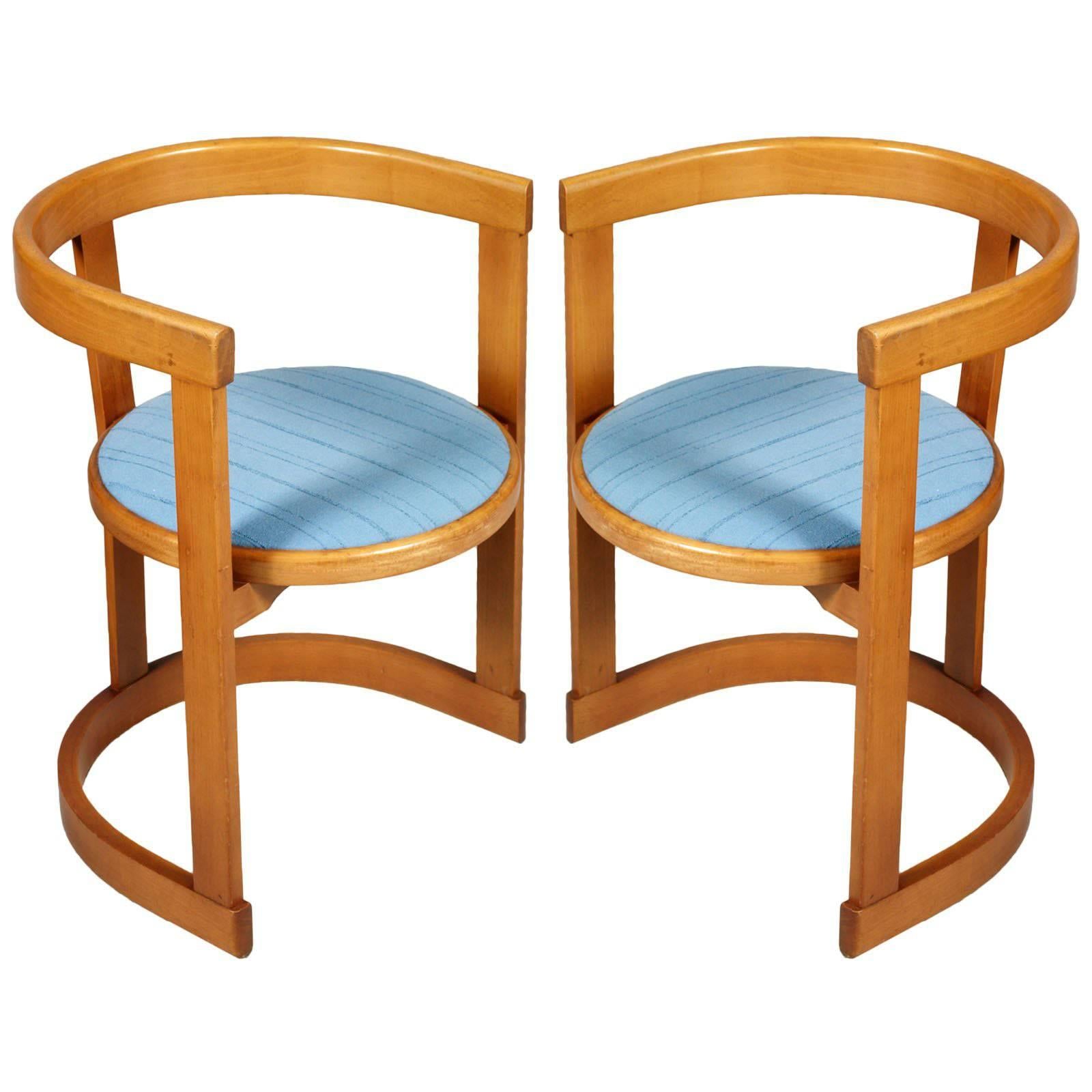 Italian Mid-Century Modern Pair Frank Lloyd Wright Style Barrel Armchairs