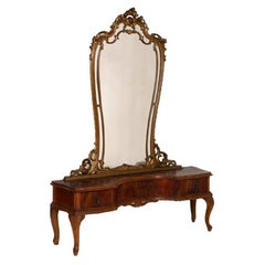 Venetian Baroque Dressing Table Console Mirrored, Hand-Carved Walnut Restored