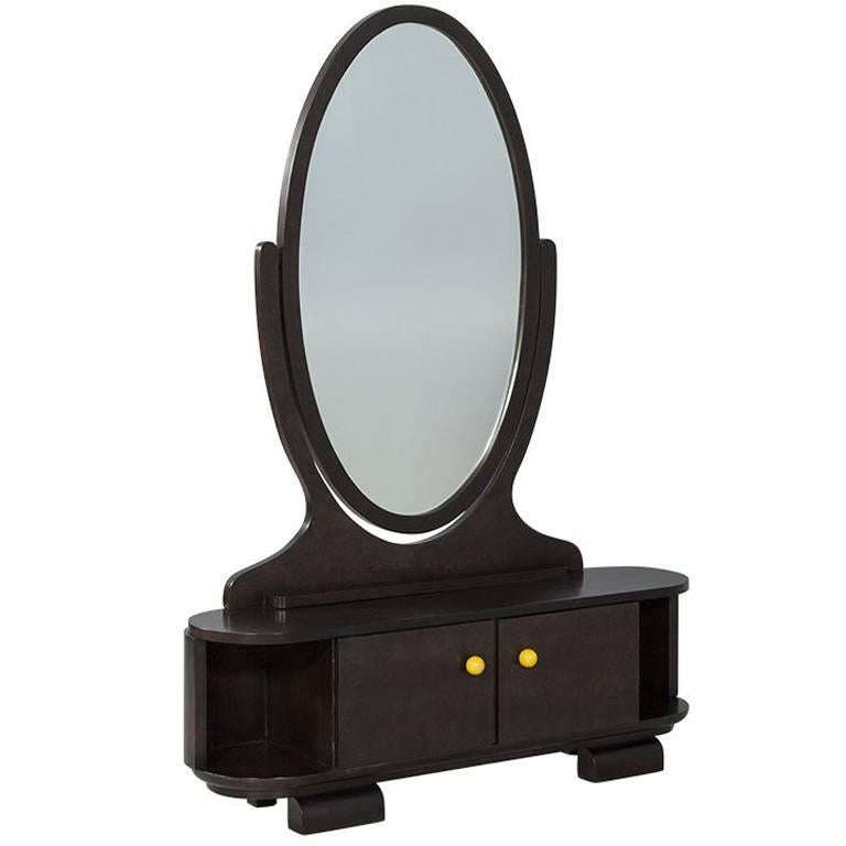Vintage Olive Burl Vanity Cabinet with Mirror