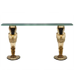 Vintage Pharaoh Base Glass Top Console Table 9
