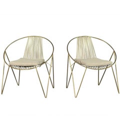 Pair of Modern Saucer Chairs with Brass Frames