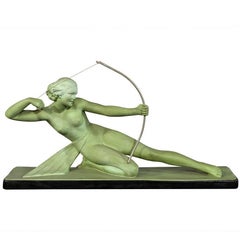 Art Deco Metal Sculpture Goddess with Bow