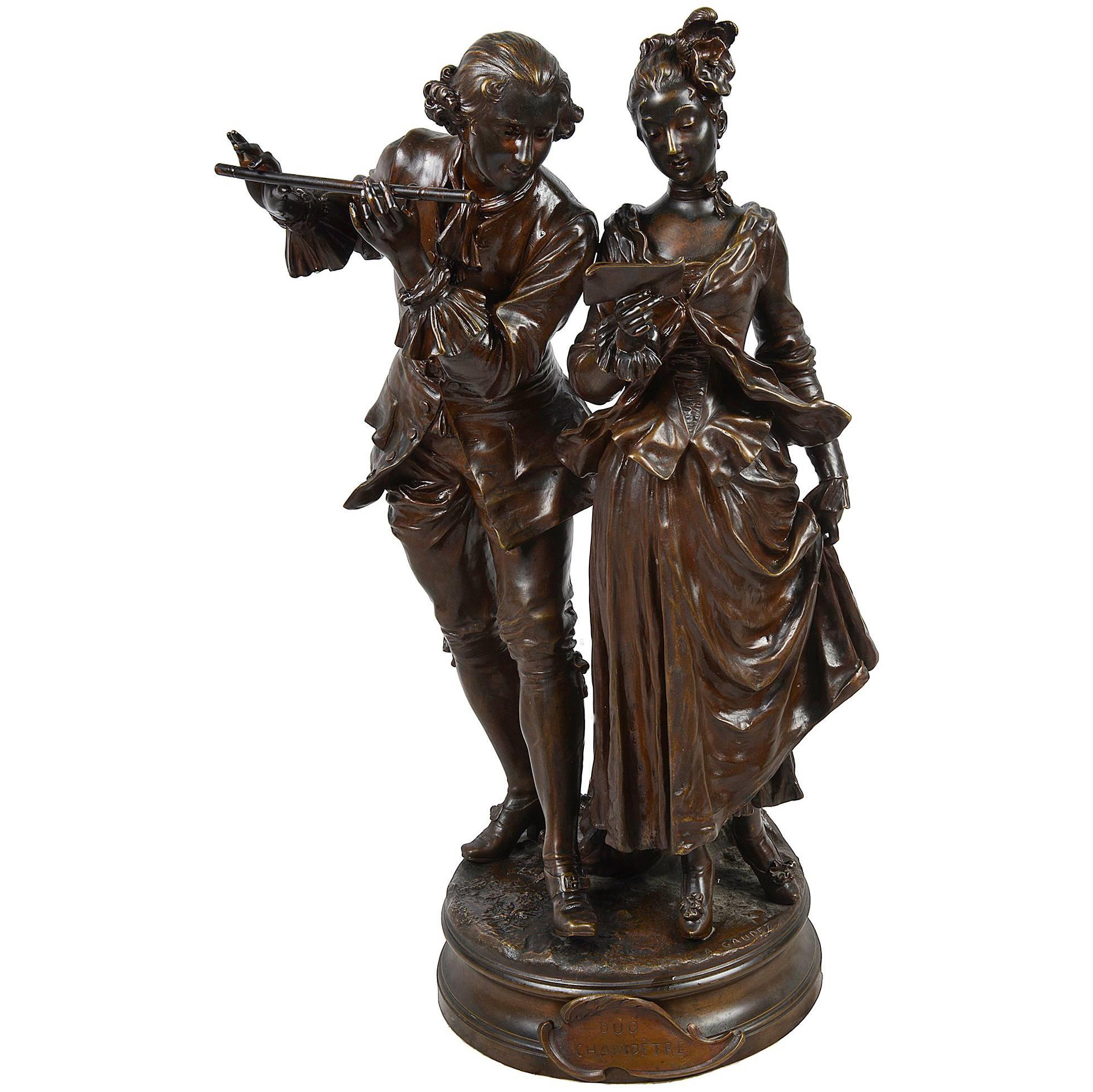 Bronze Statue of Two Musicians by 'A. Gaudez'