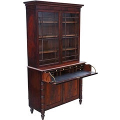 Antique Quality Regency Mahogany Secretaire Bookcase Desk Writing