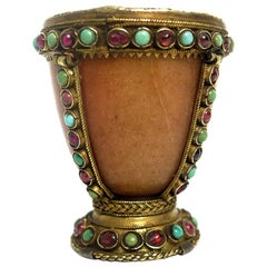 Rare 18th Century Russian Agate Cup with Garnets and Turquoises
