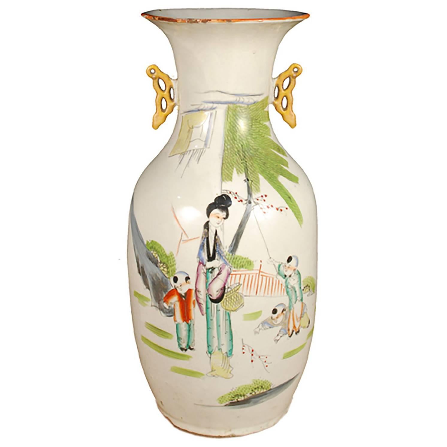 Chinese Painted Phoenix Tail Vase