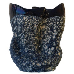 Blue and White Textured Vase, France, 1940s