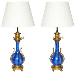 Pair of Louis Philippe Style Flambe-Glazed Vases Fitted as Oil Lamps 10