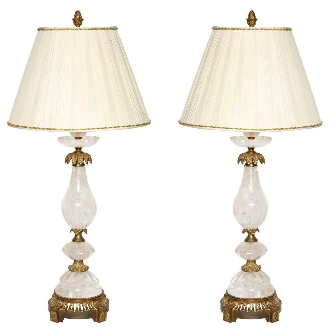 Pair of Brass-Mounted Rock Crystal Table Lamps