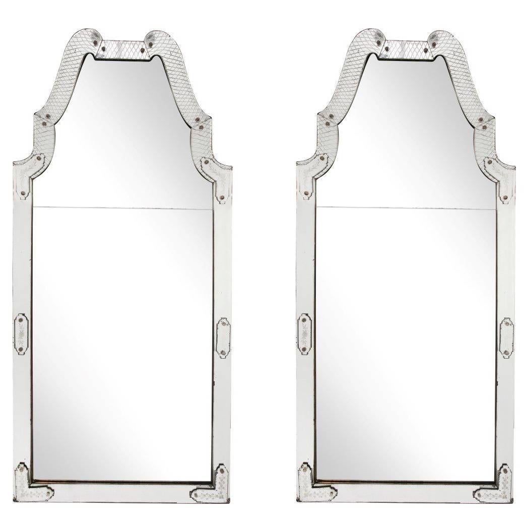 Pair of Etched Glass Mirrors at 1stDibs