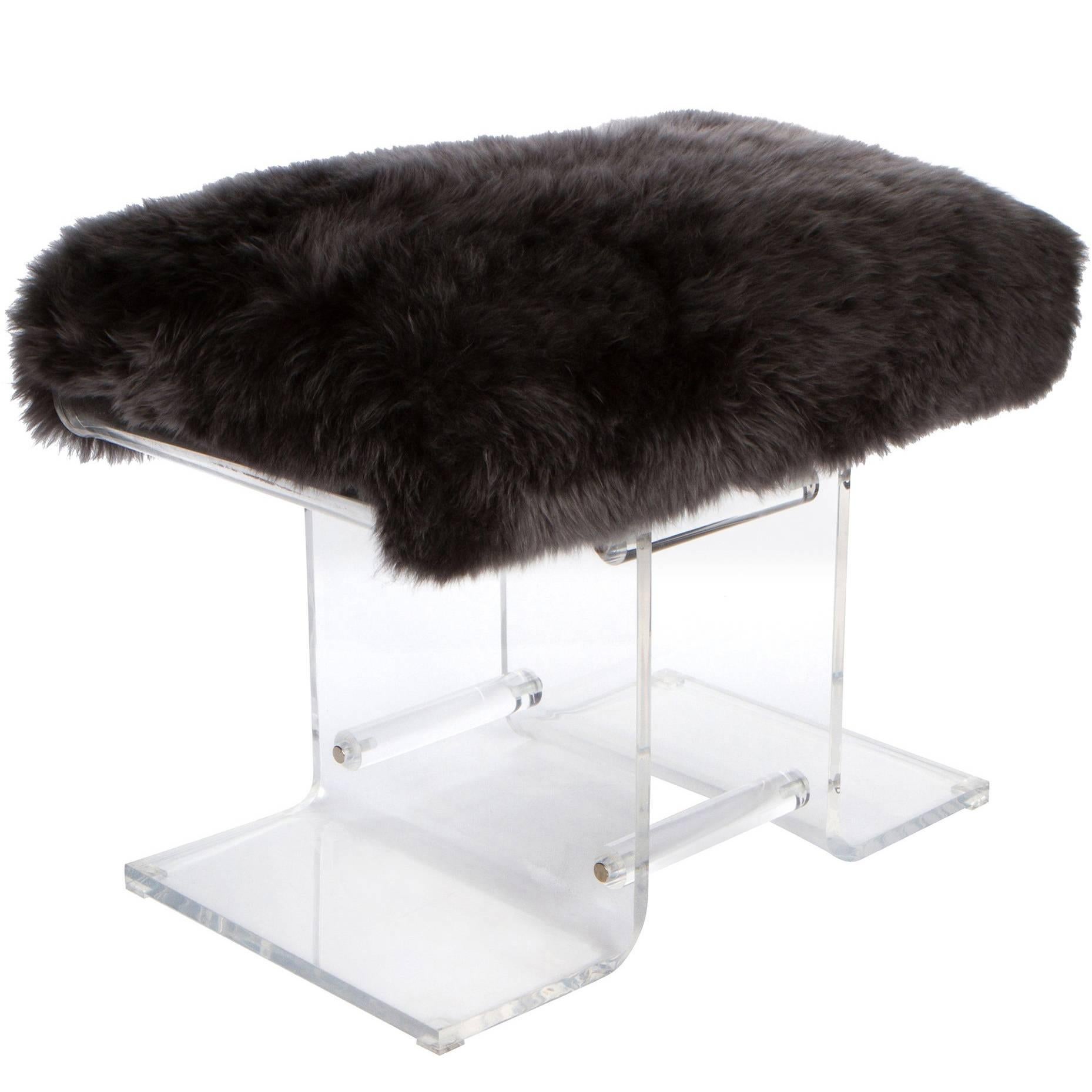 Lucite and Fur Bench, 1980's For Sale
